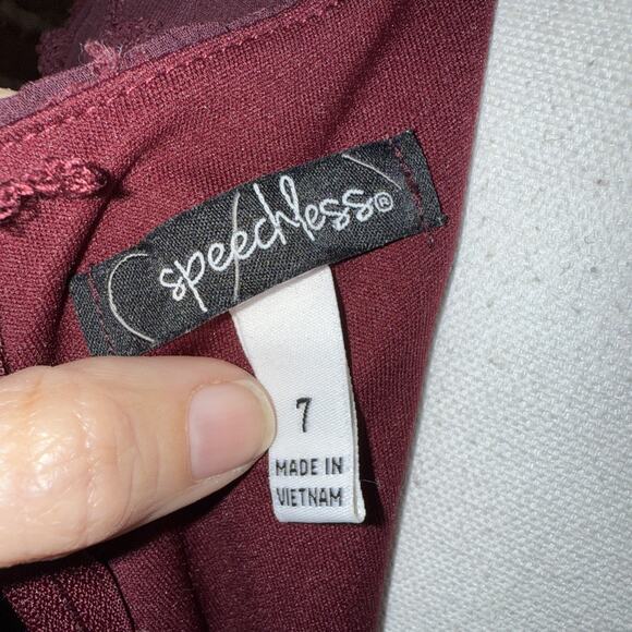 Speechless Dress Burgundy Size 7 Y2K Vibe Swiss Polka Dot Sheer sleeves Ruffles - Picture 6 of 12